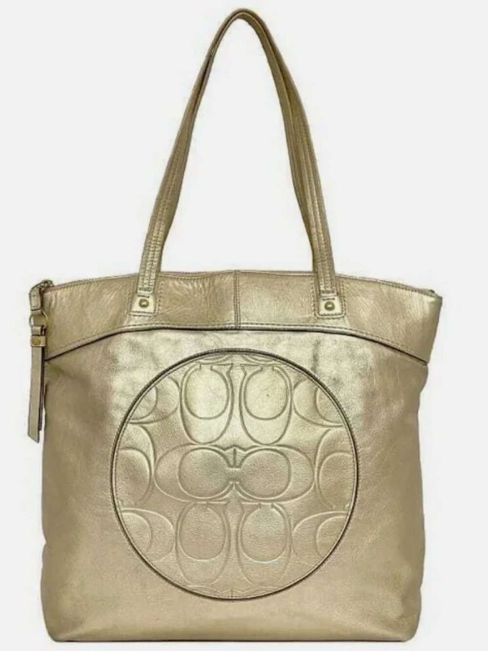 Coach Gold Tote Large Leather Y2k Metallic Gold Silver Purse